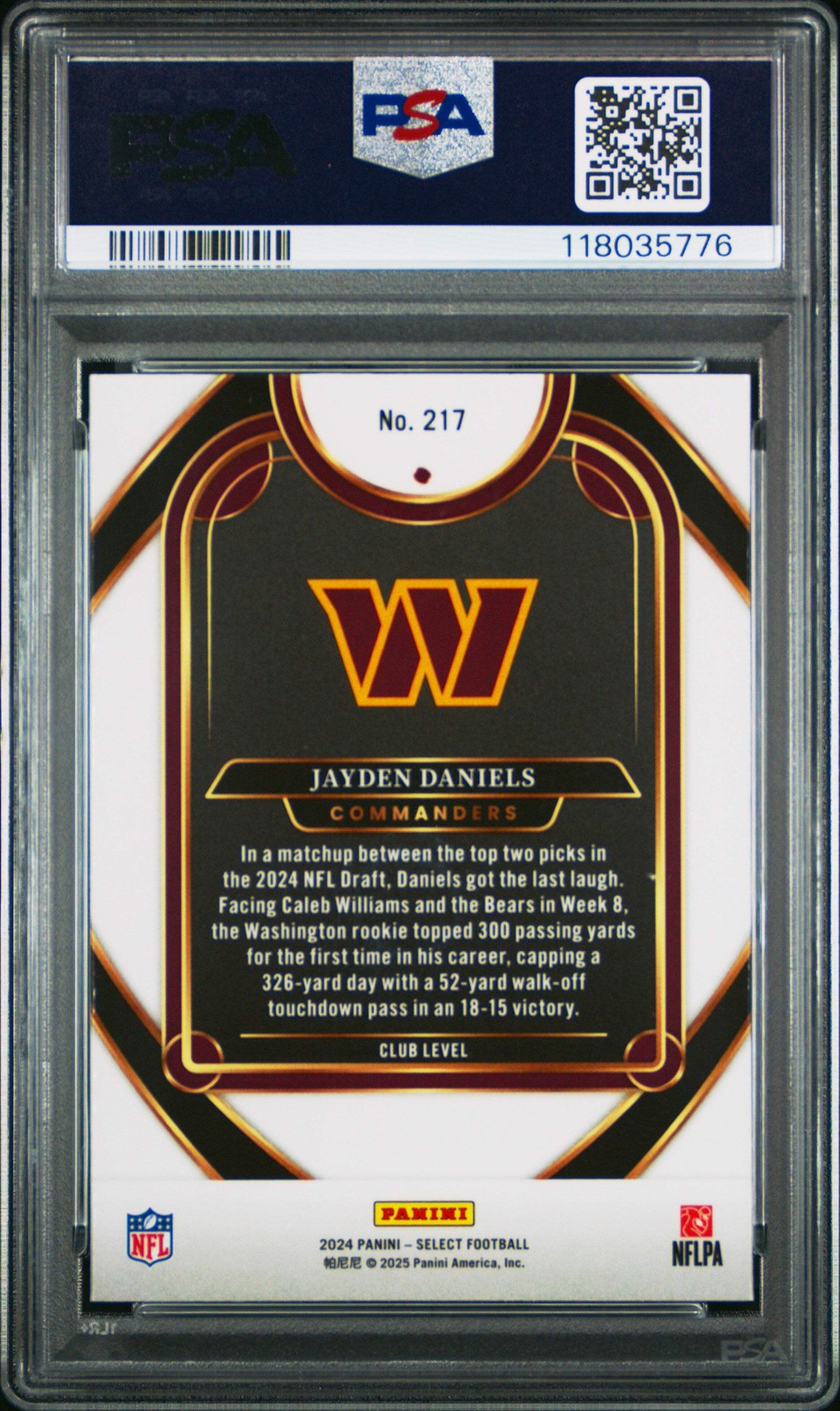 Graded 2024 Panini Select Jayden Daniels #217 Rookie RC Football Card PSA 10