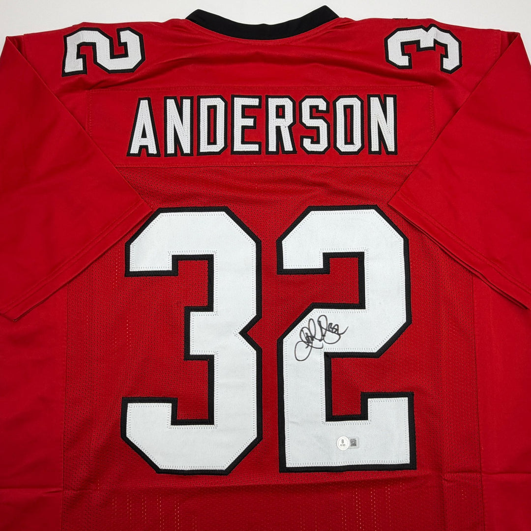 Autographed/Signed Jamal Anderson Atlanta Red Football Jersey Beckett BAS COA