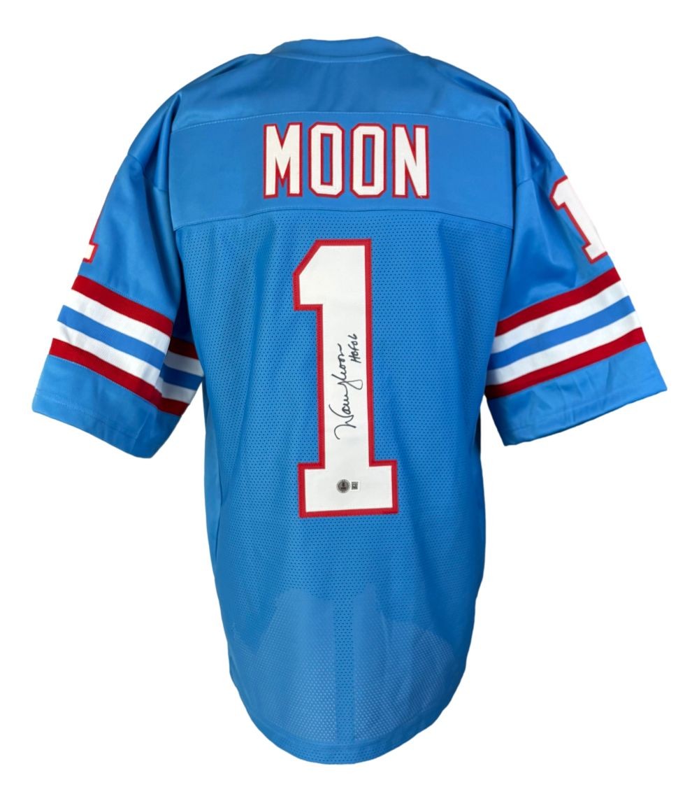 Warren Moon Houston Signed Blue Football Jersey HOF 06 Inscribed BAS