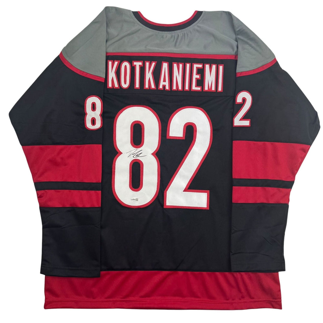 Autographed/Signed Jesperi Kotkaniemi Carolina Black Jersey Beckett BAS COA