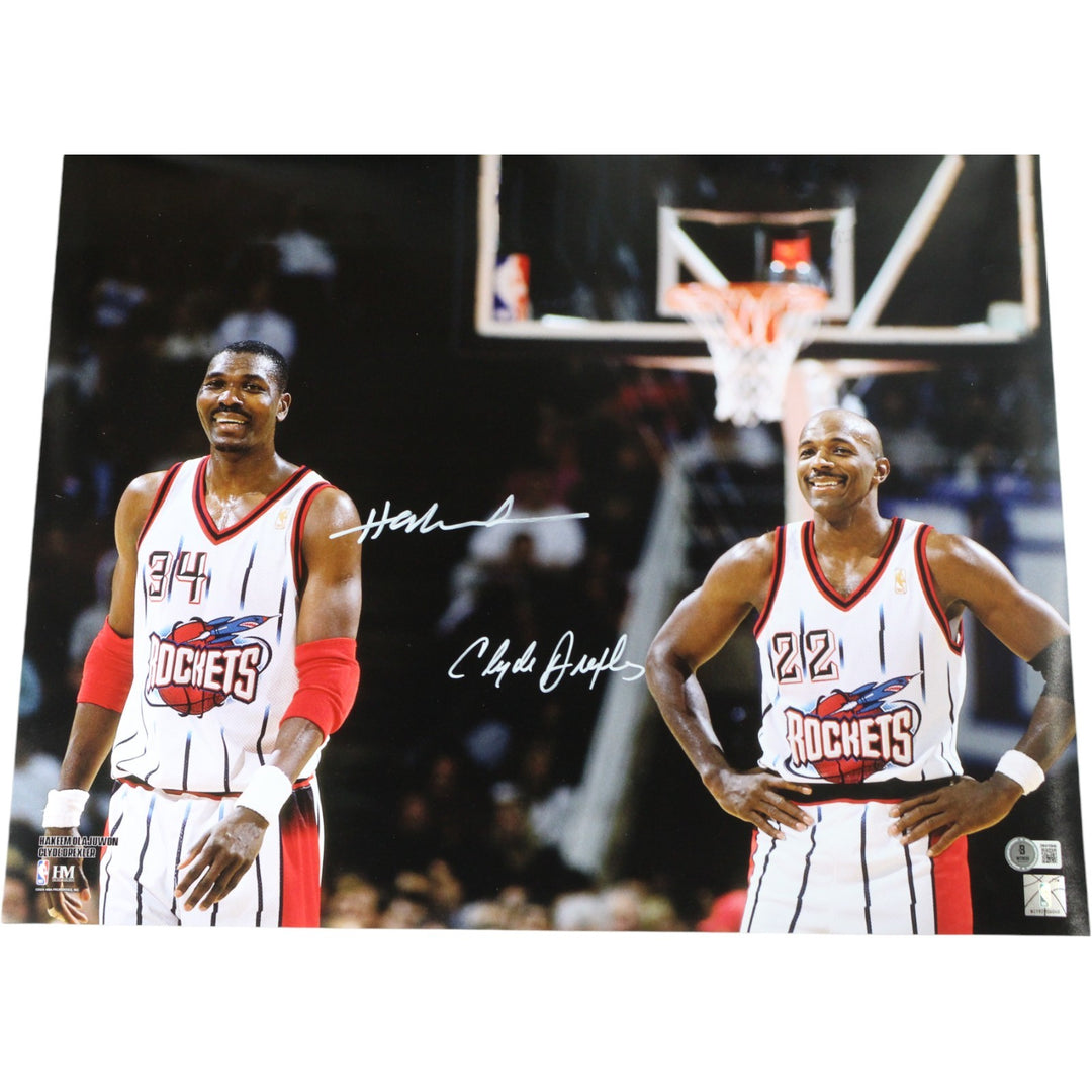 Hakeem Olajuwon Clyde Drexler Signed Houston Rockets 16x20 Photo Beckett 49764