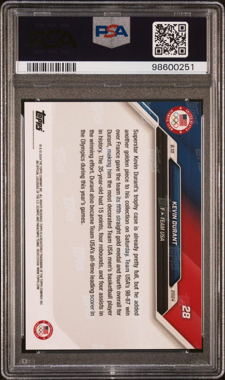 Graded 2024 Topps Now Olympics Kevin Durant #28 Basketball Card PSA 10 Gem Mint