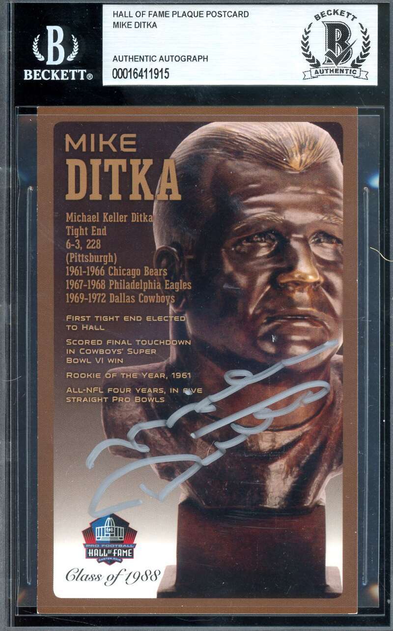 Mike Ditka Beckett BAS Signed Hall of Fame Bust Postcard Autographed