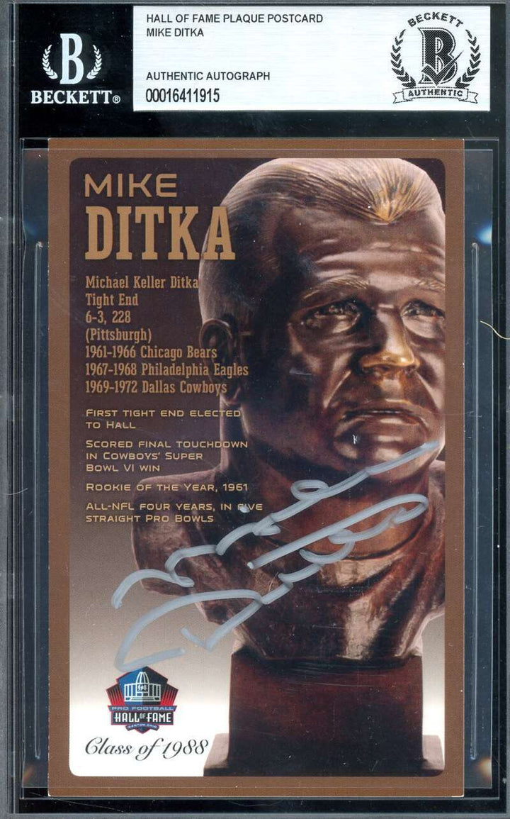 Mike Ditka Beckett BAS Signed Hall of Fame Bust Postcard Autographed