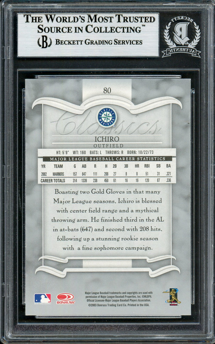 Ichiro Suzuki Signed 2003 Donruss Classics Card 80 Seattle Mariners Beckett