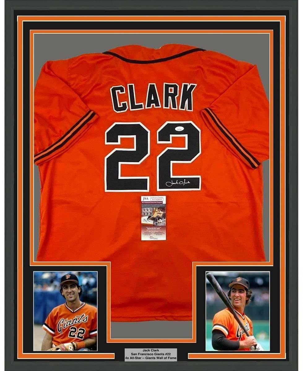 FRAMED Signed JACK CLARK 35x39 San Francisco Orange Jersey JSA COA
