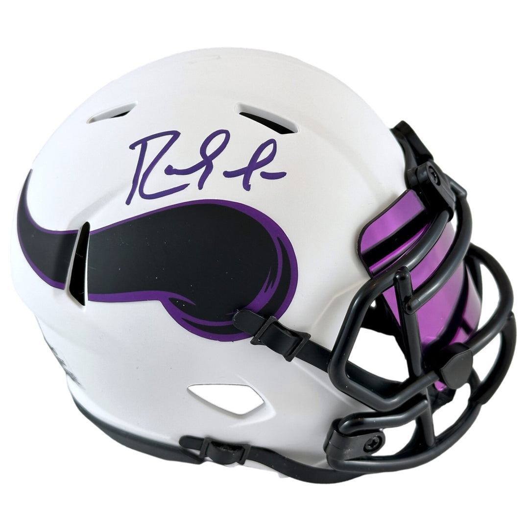 Randy Moss Signed Minnesota Vikings Lunar Eclipse White Mini Helmet BAS COA