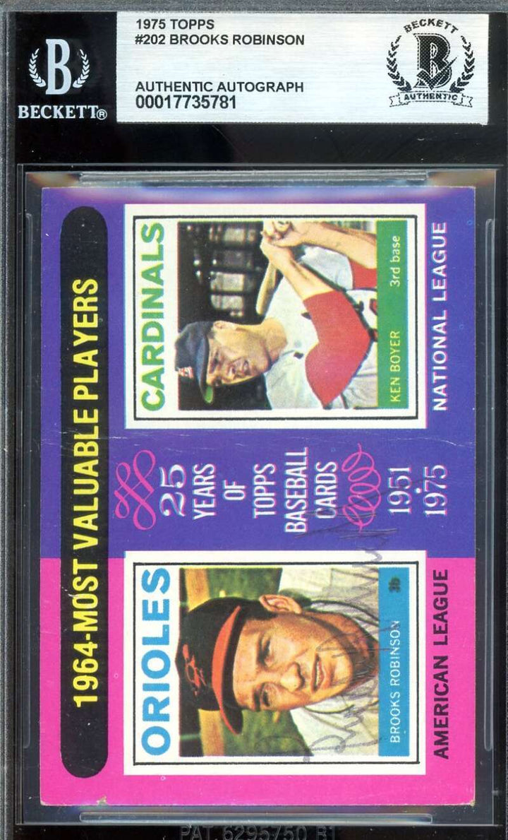 Brooks Robinson Beckett BAS Vintage Signed 1975 Topps 1964 MVP Autograph