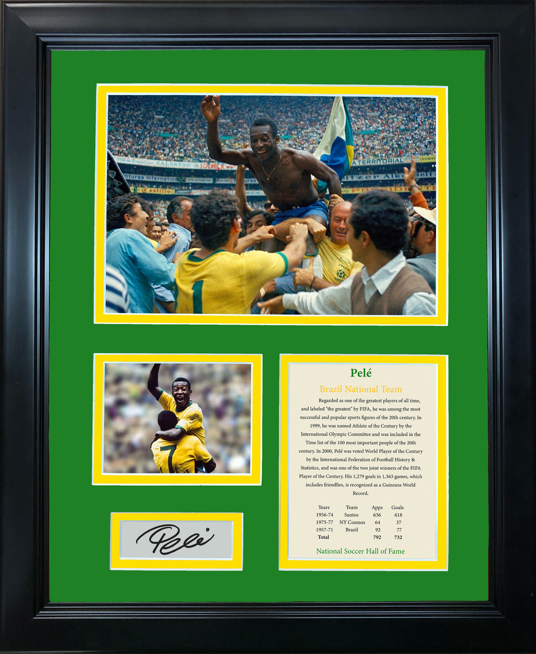 Framed Pele Hall of Fame Facsimile Engraved Auto Brazil Olympics 12"x15" Photo