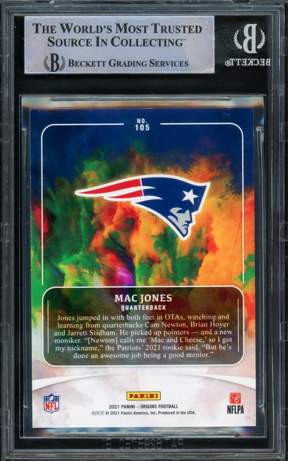 Mac Jones Signed 2021 Panini Origins RC 105 New England Patriots Beckett