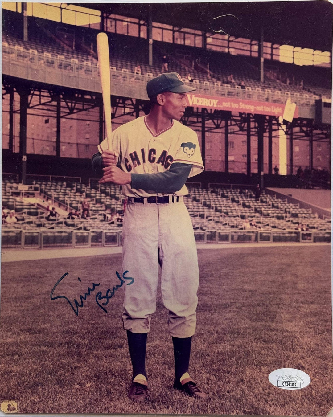 Ernie Banks Autographed Cubs 8X10 Baseball Photo (JSA)