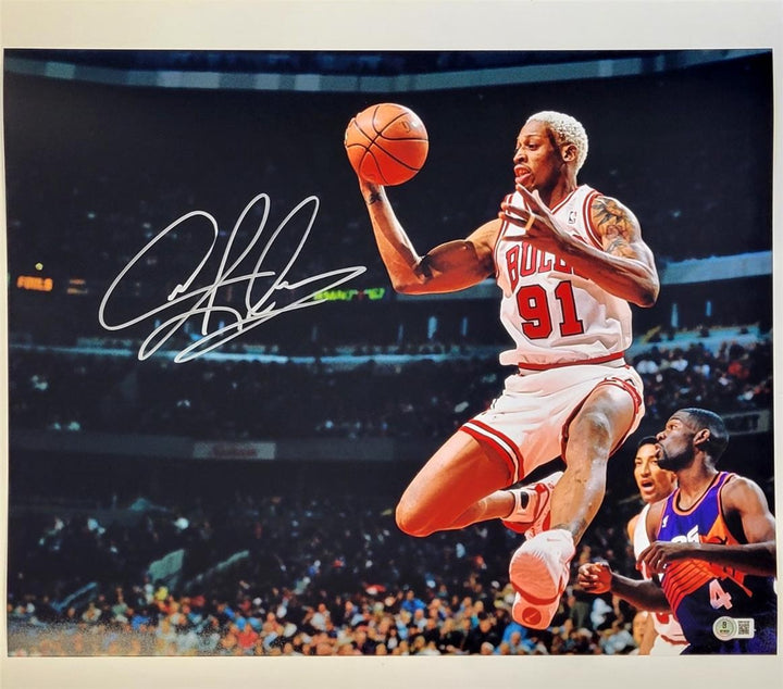 Dennis Rodman signed Bulls 16x20 photo autograph vs. Suns ~ Beckett BAS Witness