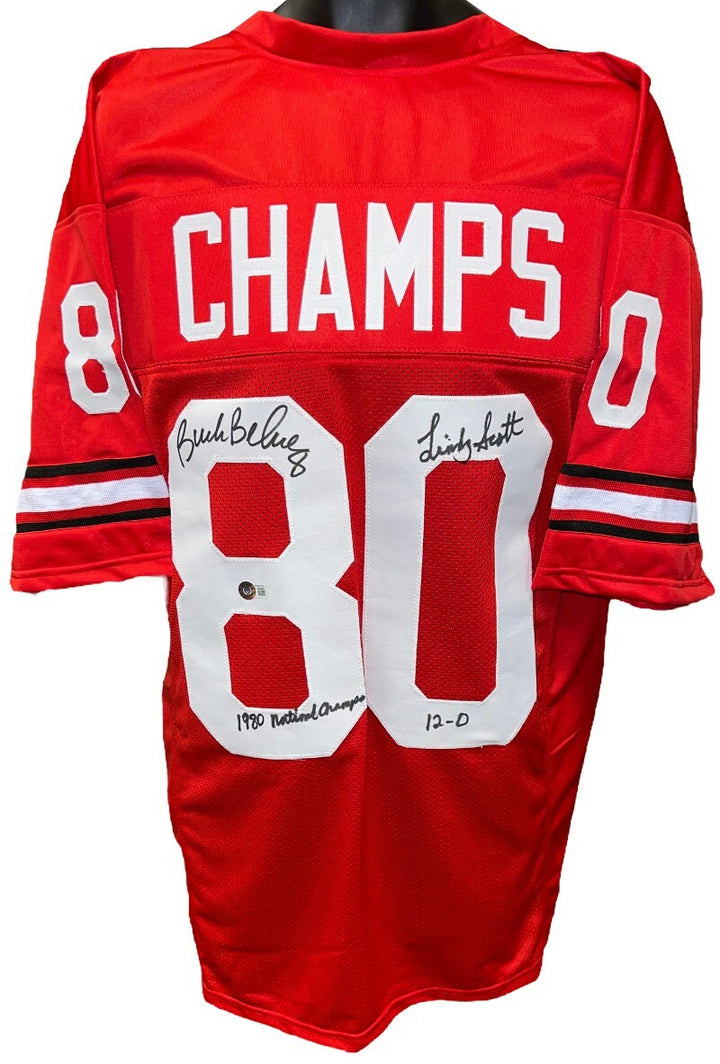 Buck Belue & Lindsay Scott dual signed 1980 Georgia Champs Stitched Jersey - BAS