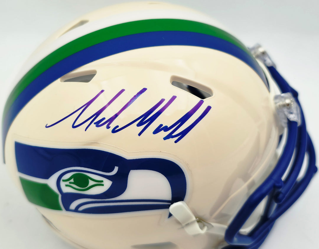 Mike Macdonald Signed Seahawks Cream Retro Speed Mini Helmet BAS Witness