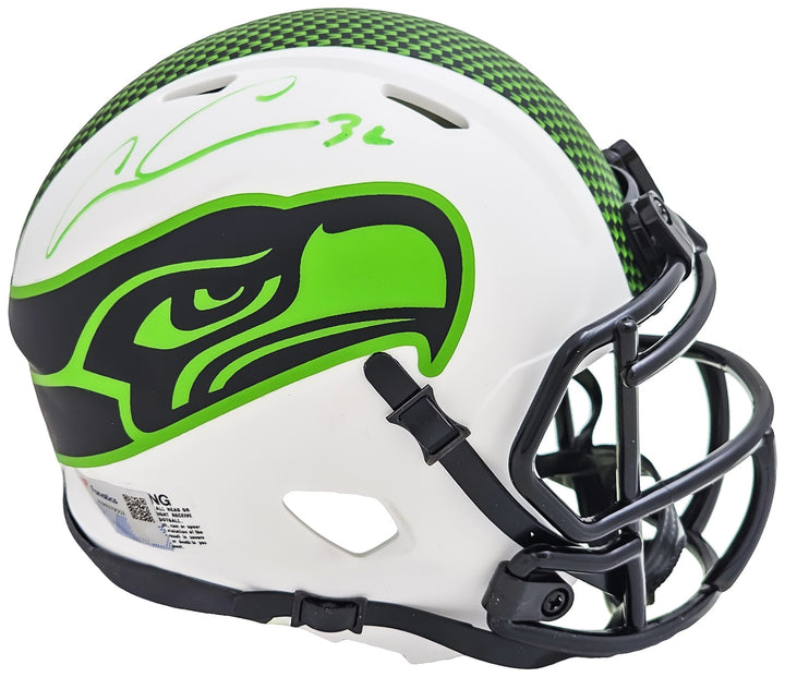 Chris Carson Signed Seahawks Lunar Eclipse White Speed Mini Helmet Fanatics Holo
