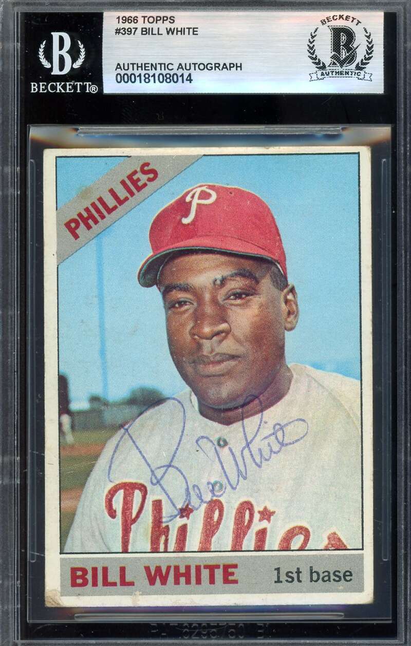 Bill White Beckett BAS Vintage Signed 1966 Topps Autograph Phillies