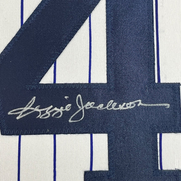 Framed Signed Reggie Jackson 35x39 New York Pinstripe Jersey JSA COA