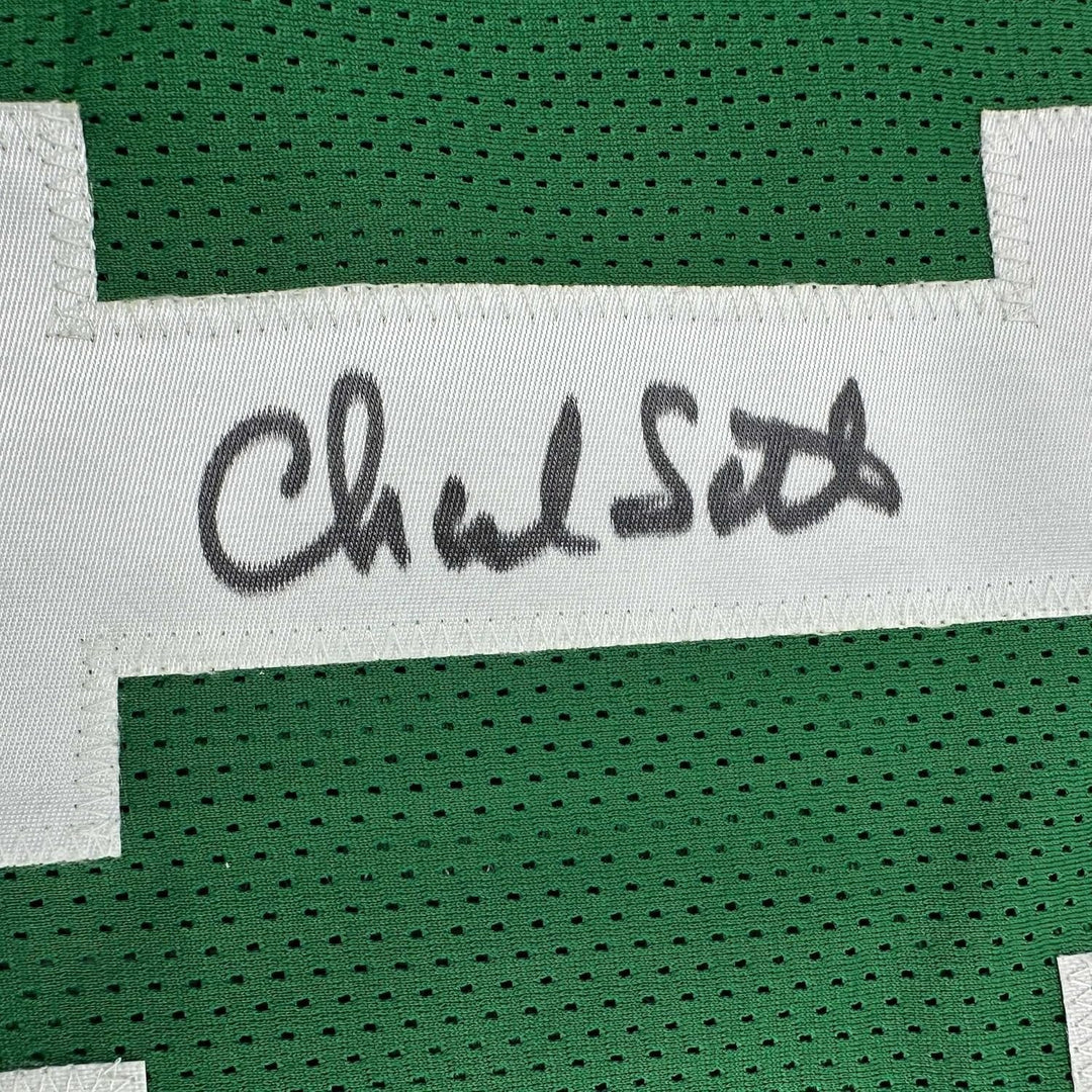 Framed Autographed/Signed Charlie Scott 35x39 Boston Green Jersey JSA COA