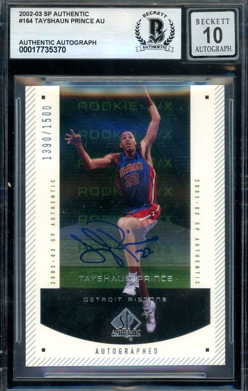 Tayshaun Prince Gem Mint 10 Beckett BAS Signed 2003 Upper Deck SP Rookie /1500 A