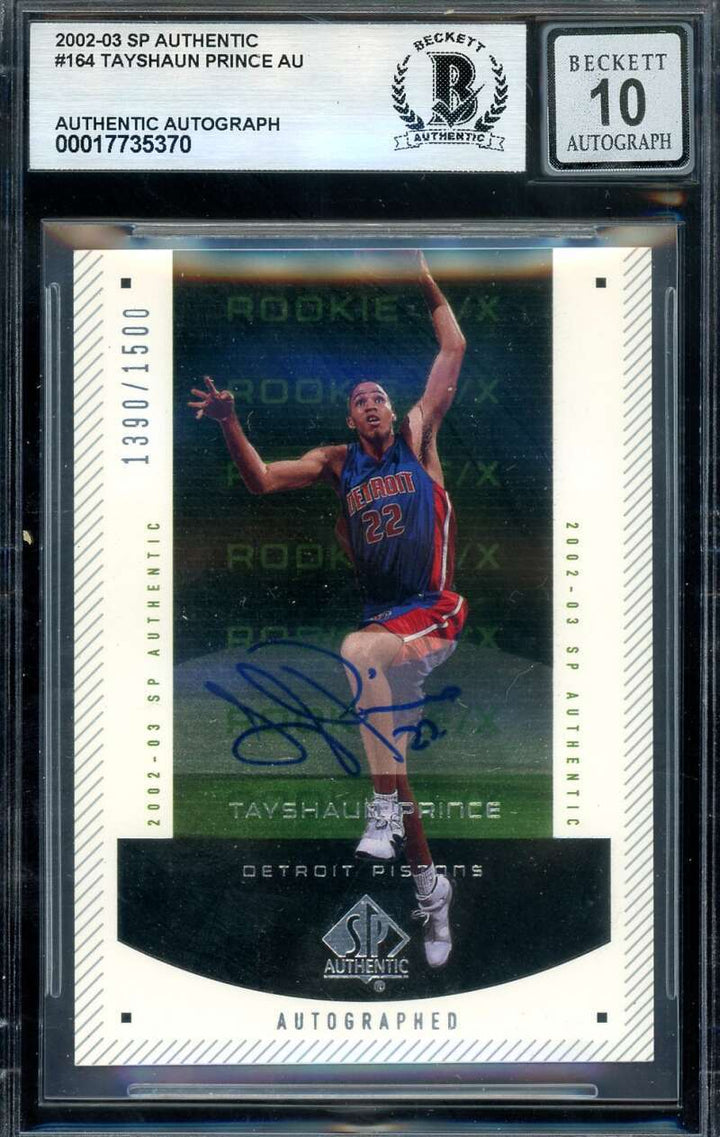 Tayshaun Prince Gem Mint 10 Beckett BAS Signed 2003 Upper Deck SP Rookie /1500 A