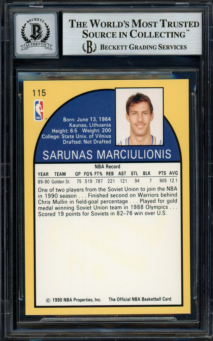 Sarunas Marciulionis Signed 1990-91 Hoops RC 115 Warriors Auto 10 Beckett