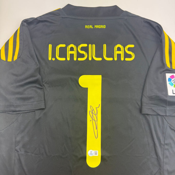 Autographed/Signed Iker Casillas Real Madrid Black Soccer Jersey BAS COA
