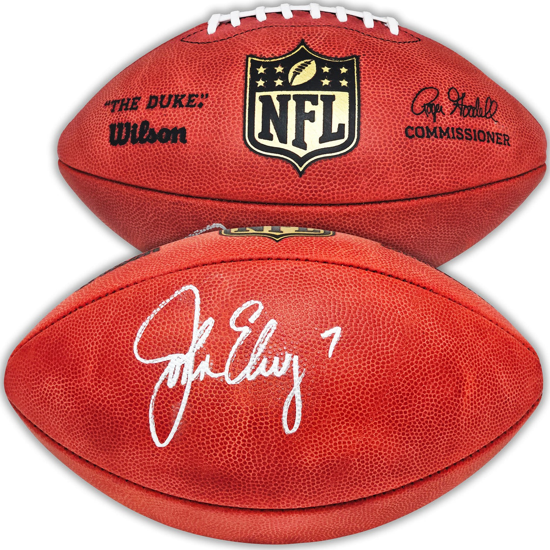 John Elway Signed Official Leather Gold Shield Football Broncos Beckett Wit