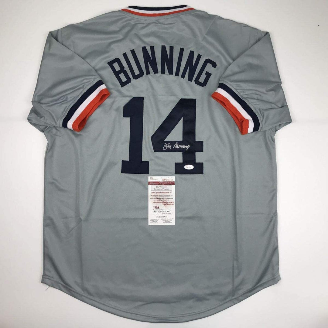 Autographed/Signed JIM BUNNING Detroit Grey Baseball Jersey JSA COA Auto