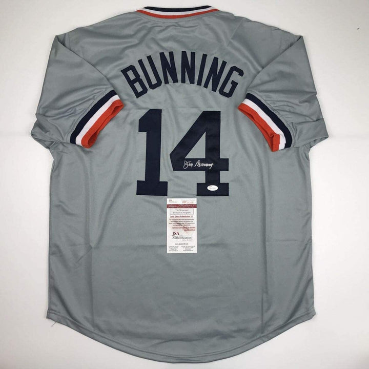 Autographed/Signed JIM BUNNING Detroit Grey Baseball Jersey JSA COA Auto