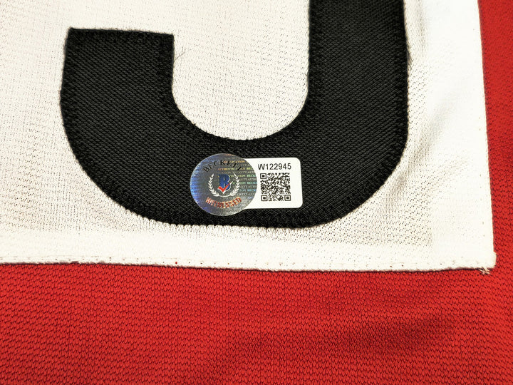 Team USA Carl Lewis Signed Red, White and Blue Jersey Beckett Witness