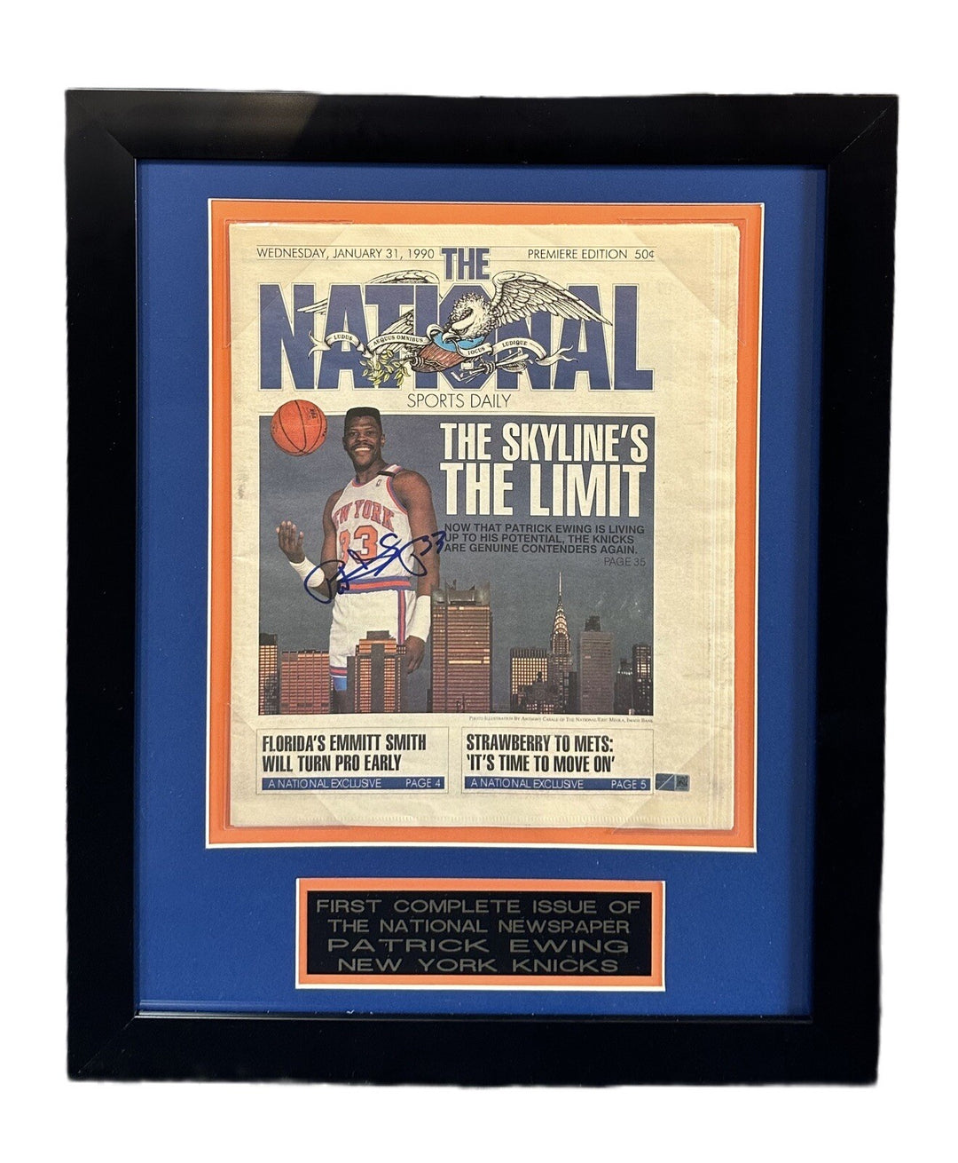 Patrick Ewing Signed Framed First National Newspaper Issue Auto Knicks Steiner