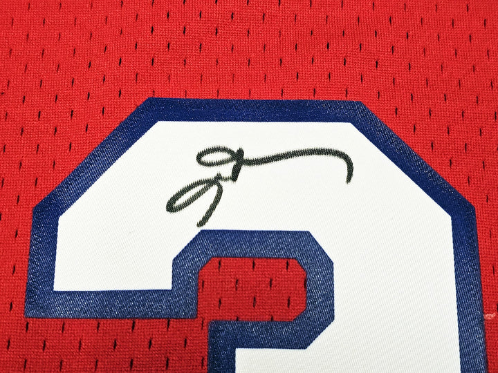 76ers Allen Iverson Auto Red Auth Mitchell Ness 02-03 HWC Swingman Jersey L BAS