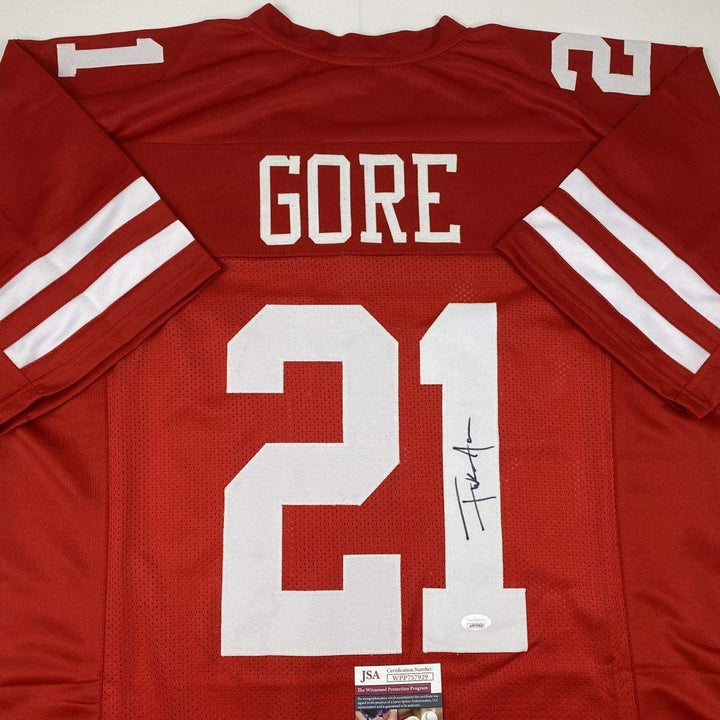 Autographed/Signed FRANK GORE San Francisco Red Jersey JSA COA Auto