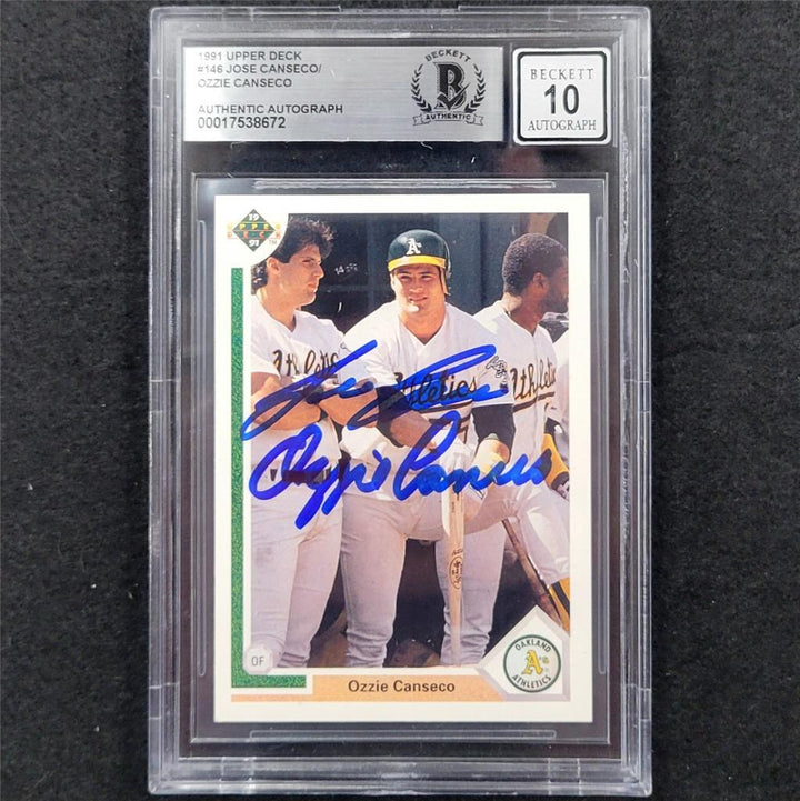 Jose Canseco / Ozzie Canseco signed 1991 Upper Deck UD #146 card ~ BAS 10 auto