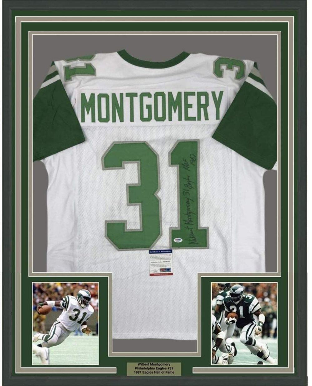 Framed Autographed/Signed Wilbert Montgomery 33x42 White Jersey PSA/DNA COA