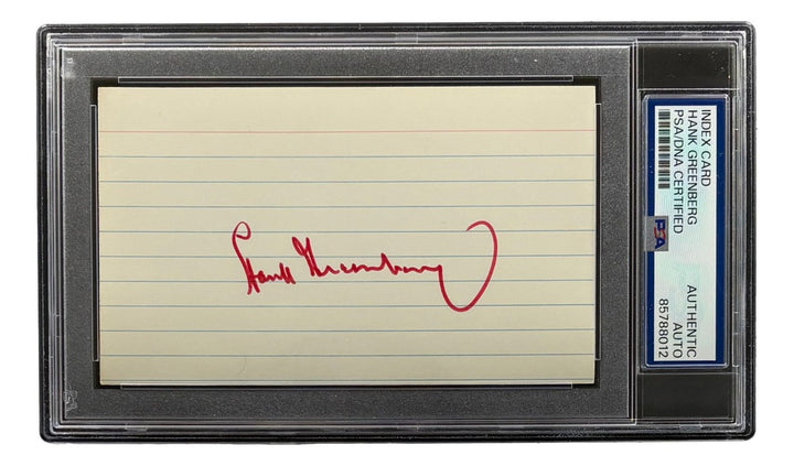 Hank Greenberg Signed In Red Index Card Detroit Tigers PSA/DNA