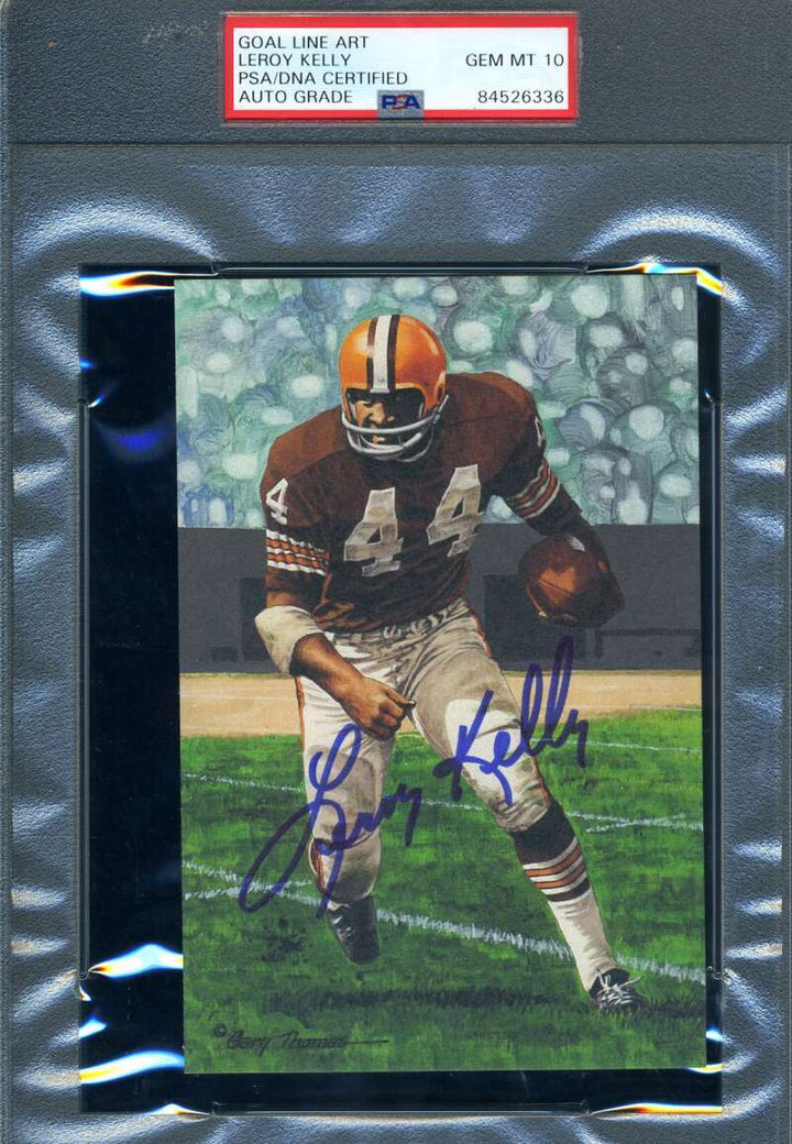 Leroy Kelly Gem Mint 10 PSA DNA Signed Goal Line Art Card GLAC Autographed