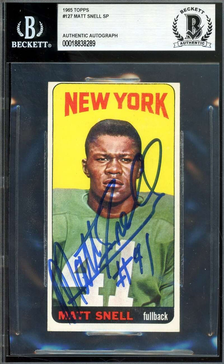 Matt Snell Beckett BAS Signed 1965 Topps SP Autograph