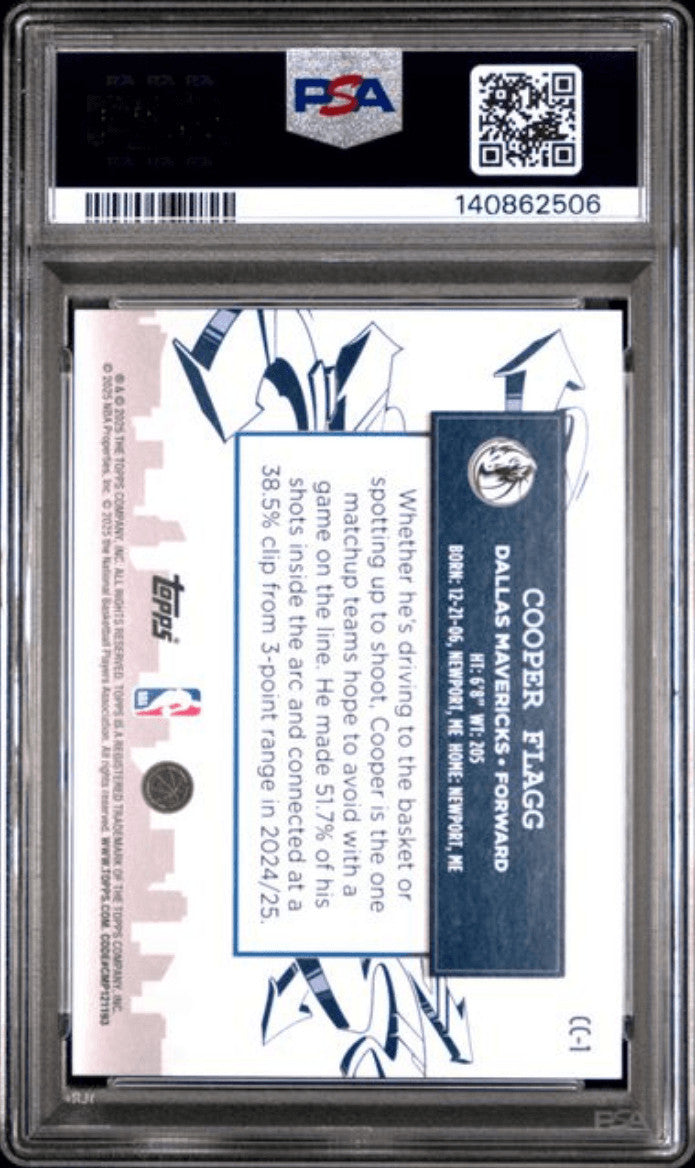Graded 2025 Topps Cooper Flagg #CC1 Clutch City Prospects Rookie Card PSA 9