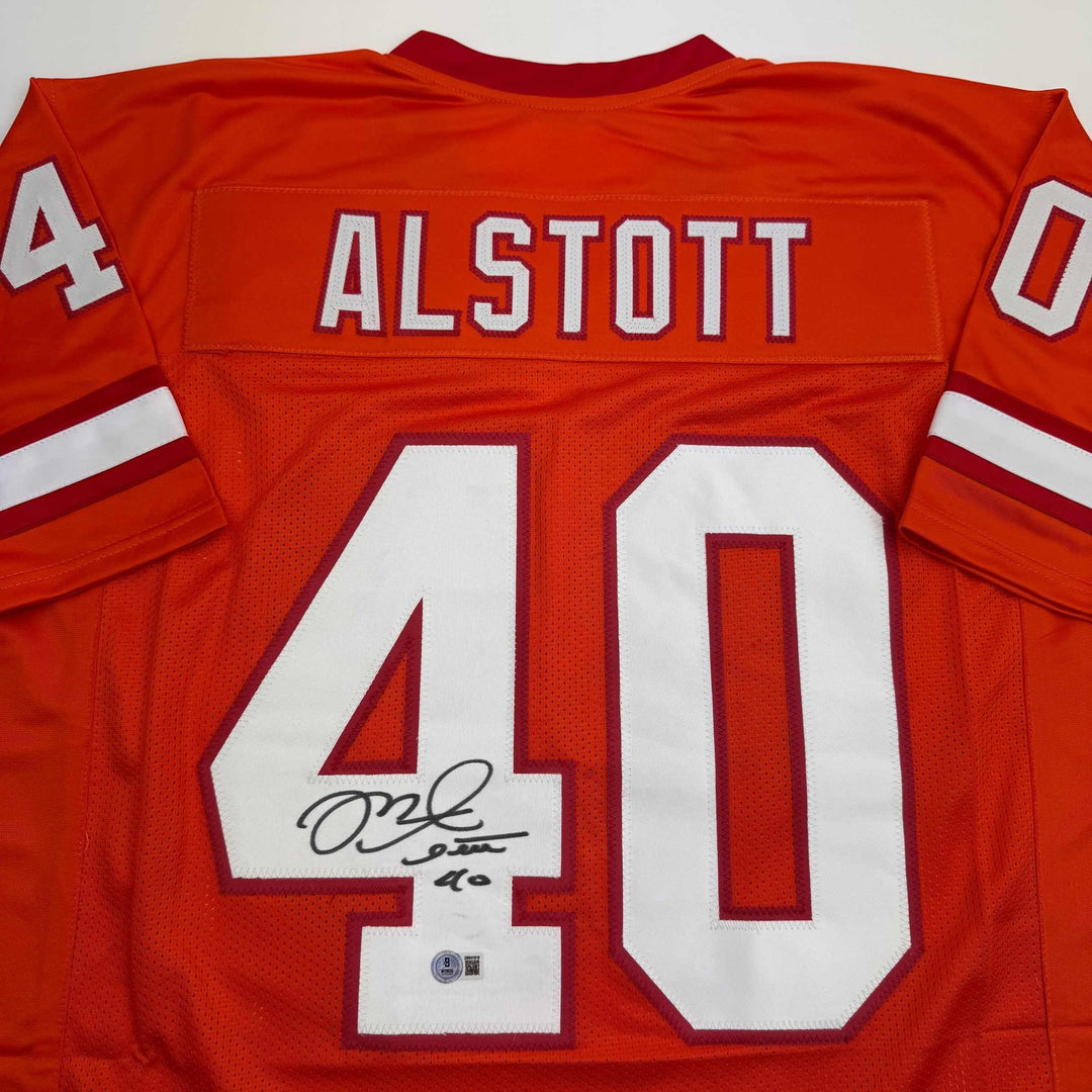 Autographed/Signed Mike Alstott Tampa Bay Orange Creamsicle Jersey Beckett COA