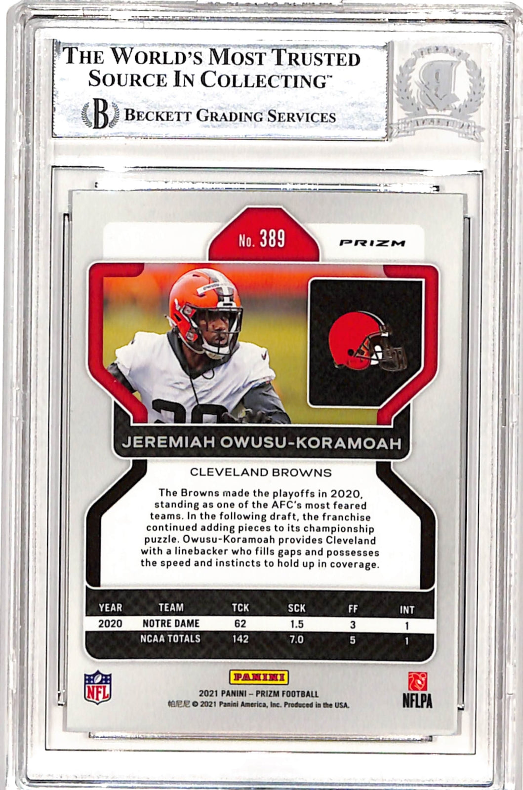 Jeremiah Owusu-Komamoah Signed 2021 Panini Silver #389 Beckett 38724