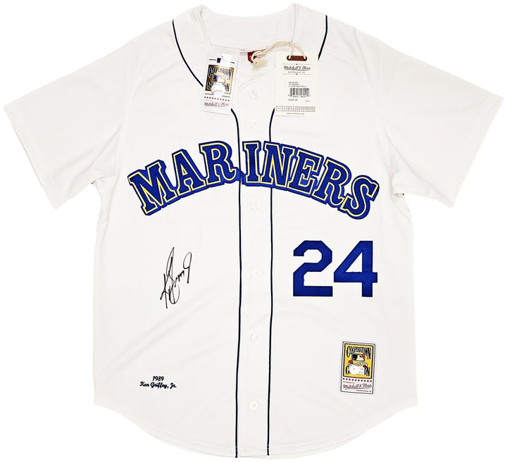 Mariners Ken Griffey Jr. Auto White Mitchell Ness 89L Cooperstown Jersey Beckett