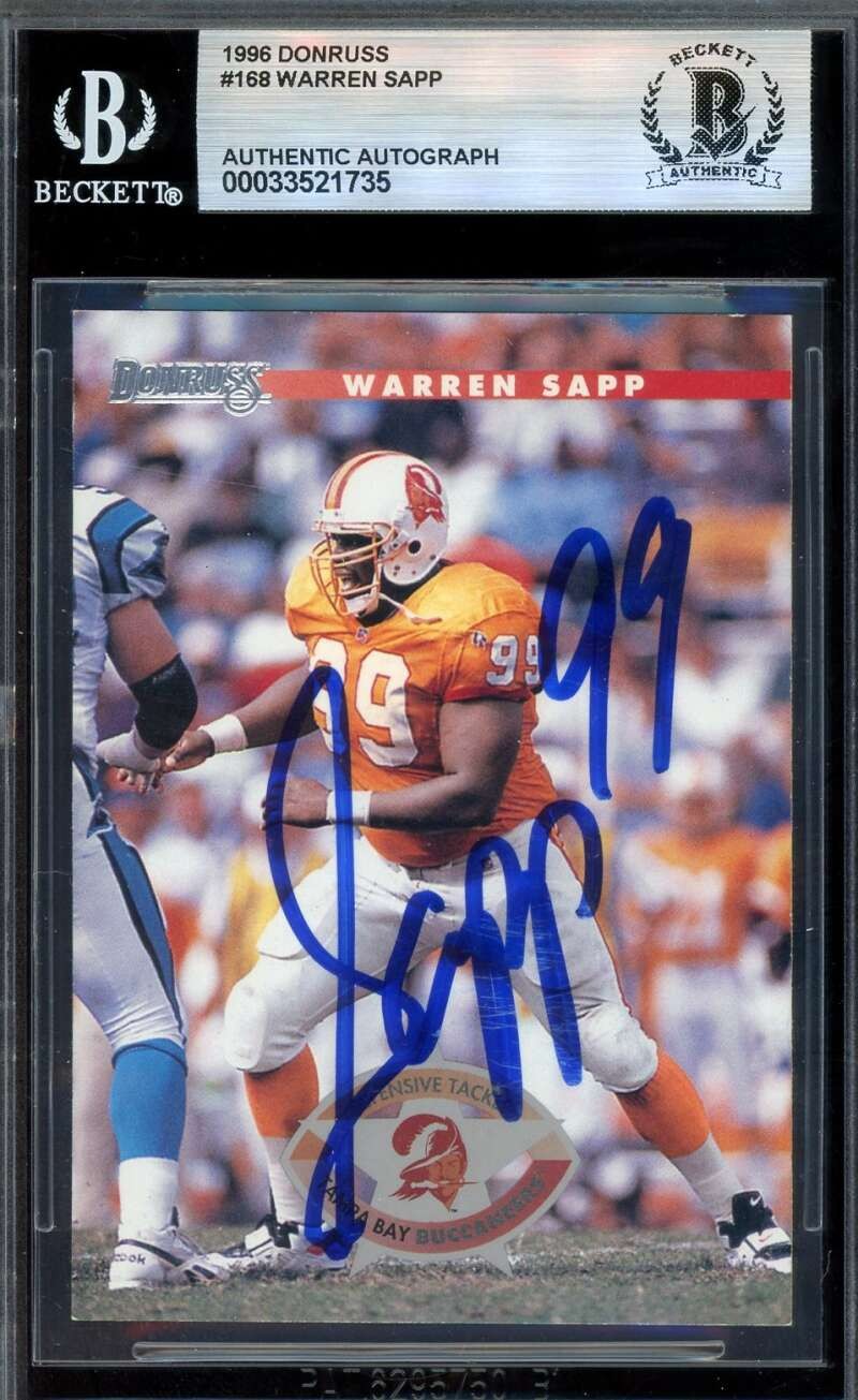 Warren Sapp Beckett BAS Signed 1996 Donruss Rookie Autograph