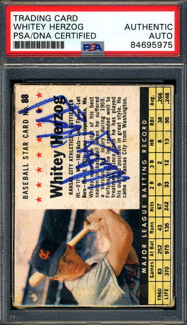 Whitey Herzog PSA DNA Signed 1961 Post Autograph