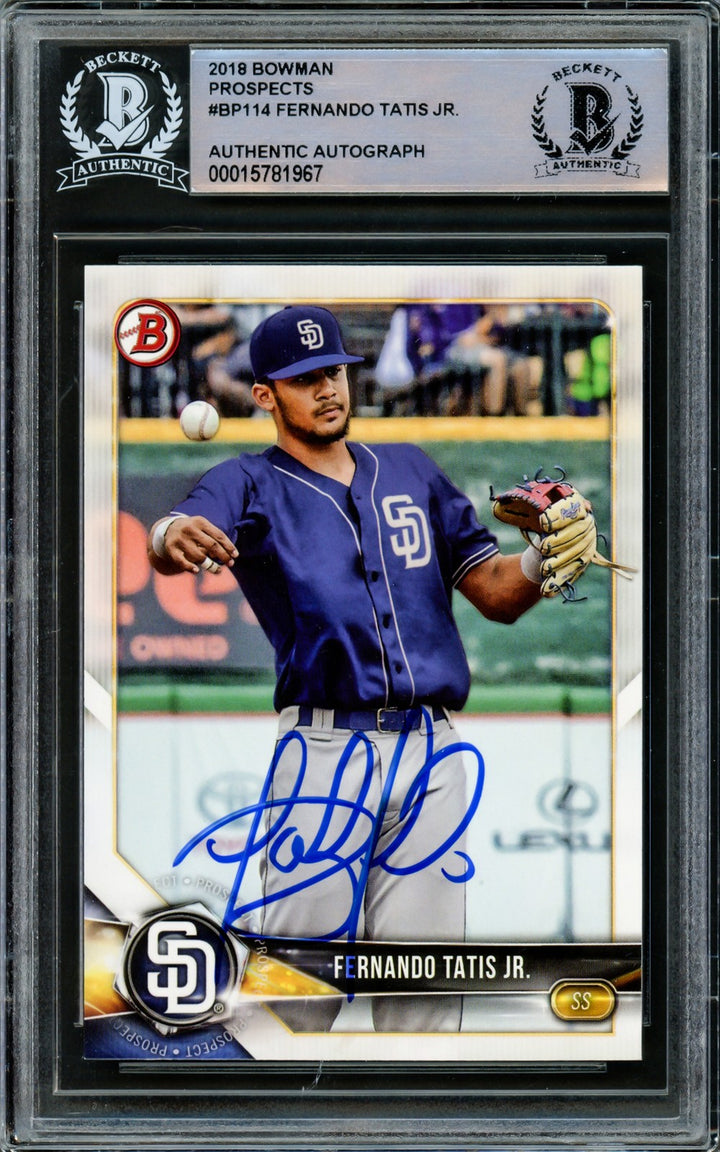 Fernando Tatis Jr. Signed 2018 Bowman Prospects Card BP114 Padres Beckett