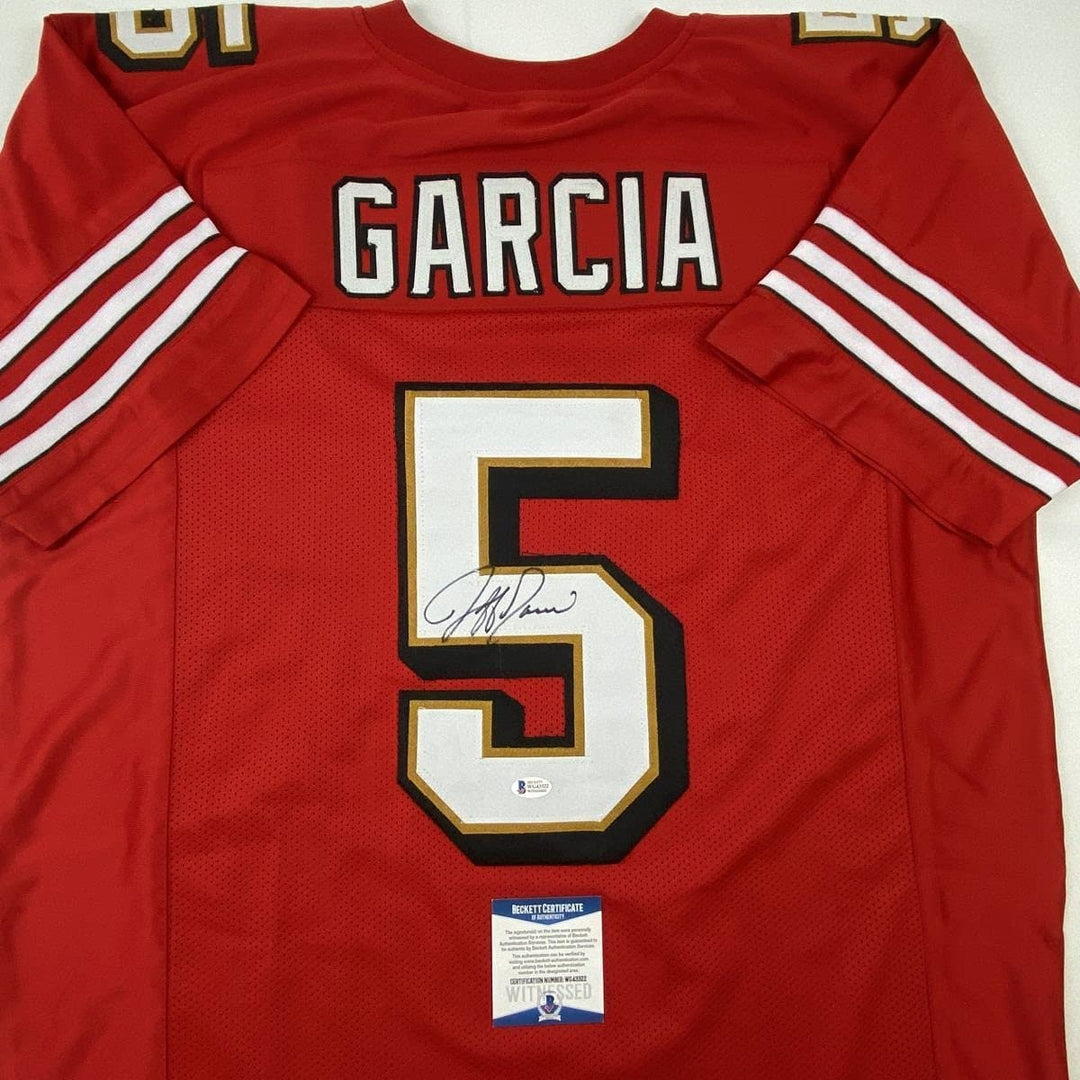 Autographed/Signed Jeff Garcia San Francisco Red Jersey Beckett BAS COA