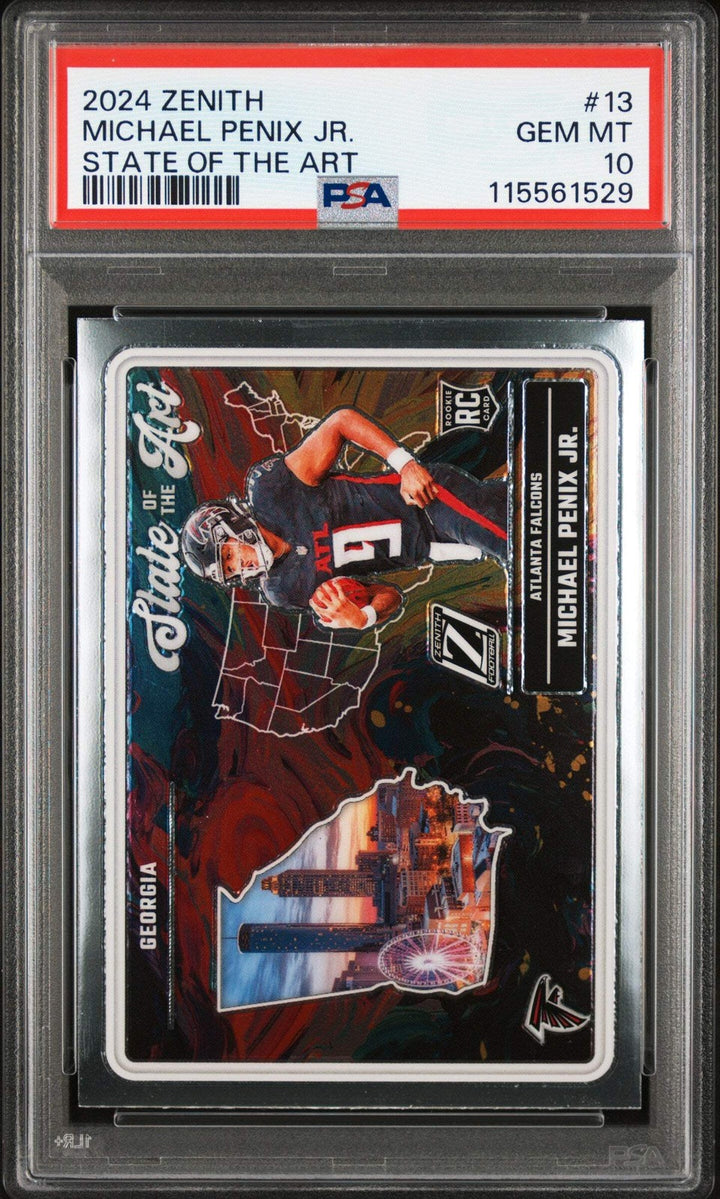 Graded 2024 Panini Zenith Michael Penix #13 State of the Art Rookie Card PSA 10