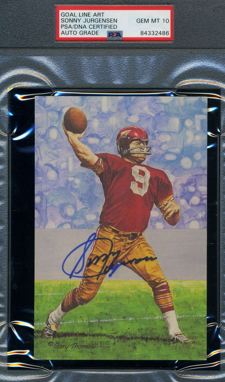 Sonny Jurgensen Gem Mint 10 PSA DNA Slabbed Signed Goal Line Art Card Autograph