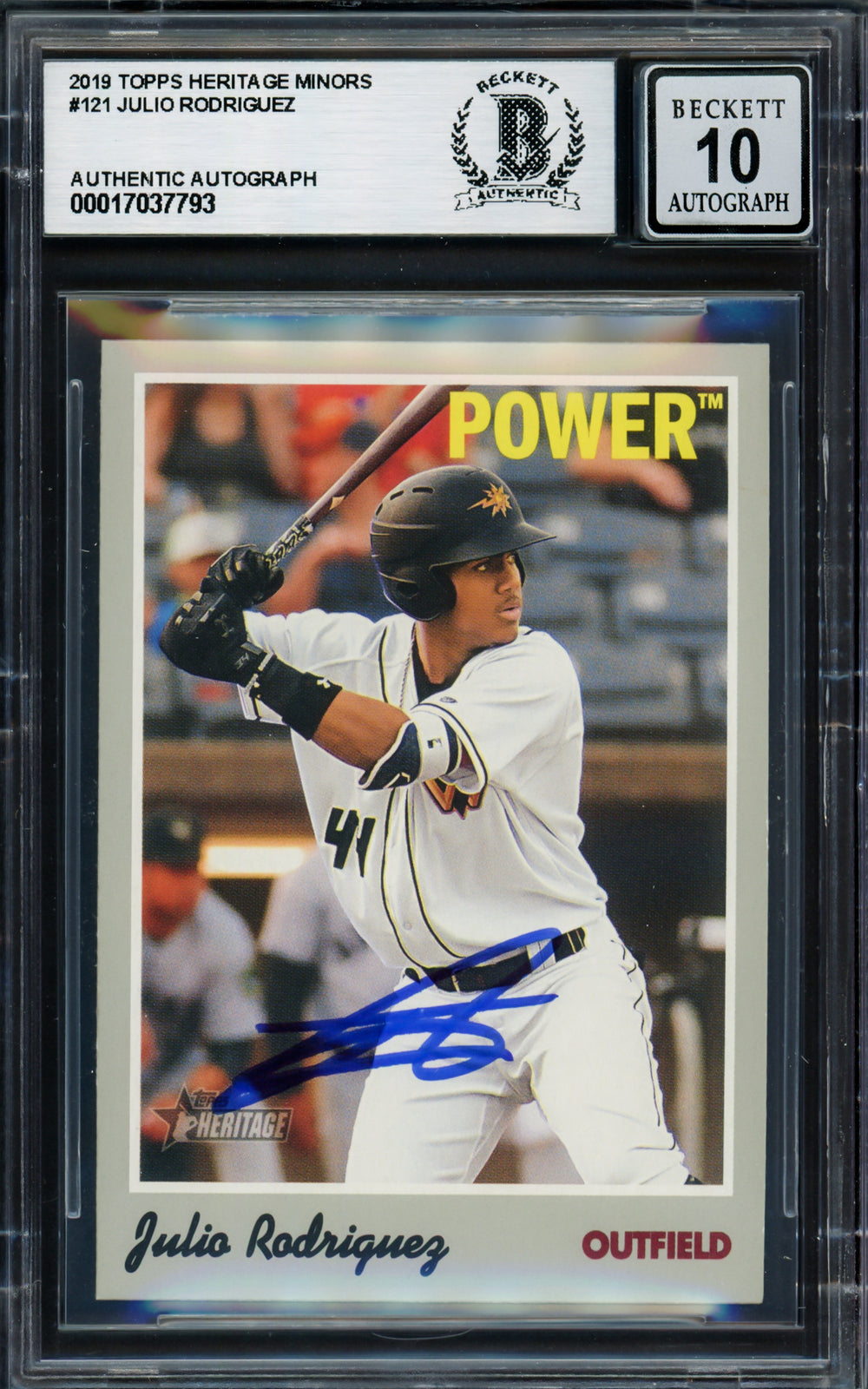Julio Rodriguez Auto 2019 Topps Heritage Minors RC 121 Mariners Sig 10 Beckett