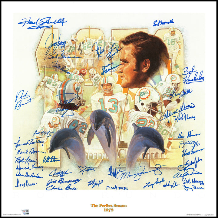 1972 Dolphins Perfect Season Team Auto Lithograph 40 Sigs Shula, Griese Fanatics